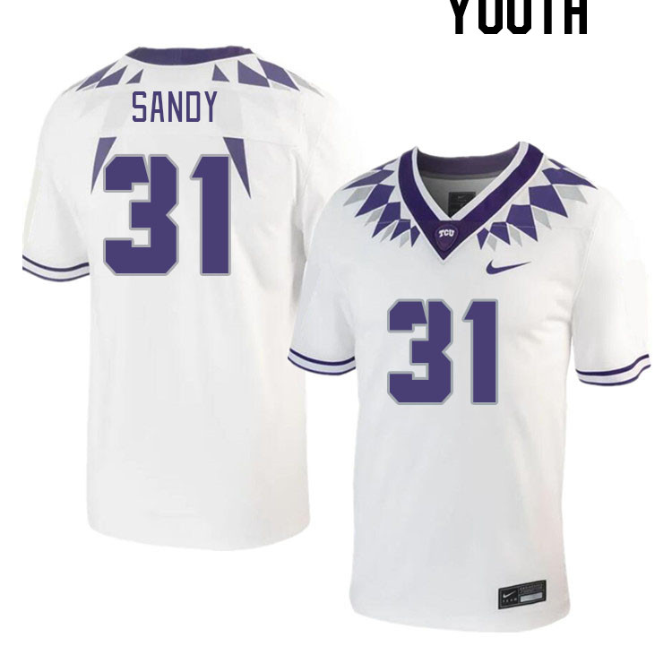 Youth #31 Jordy Sandy TCU Horned Frogs 2023 College Footbal Jerseys Stitched-White - Click Image to Close